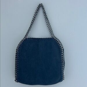 Chain-Trim Shoulder Bag - suede leather in navy